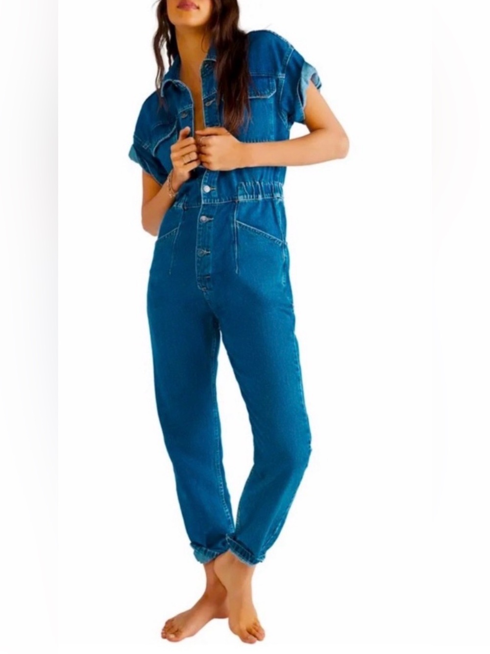 Free People We The Free Marci Denim Jumpsuit Size S